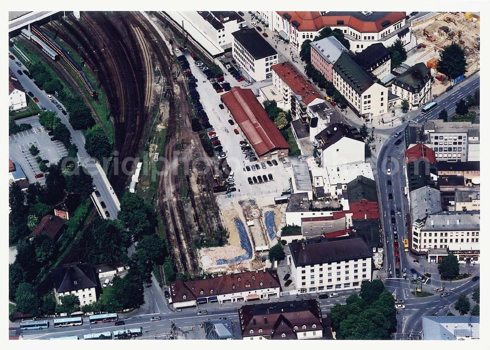 Passau / Bayern from above - Fußgängerzone in der Altstadt von Passau am Hauptbahnhof. Eine Planungsfläche der ECE-Projektmanagement GmbH Hamburg.