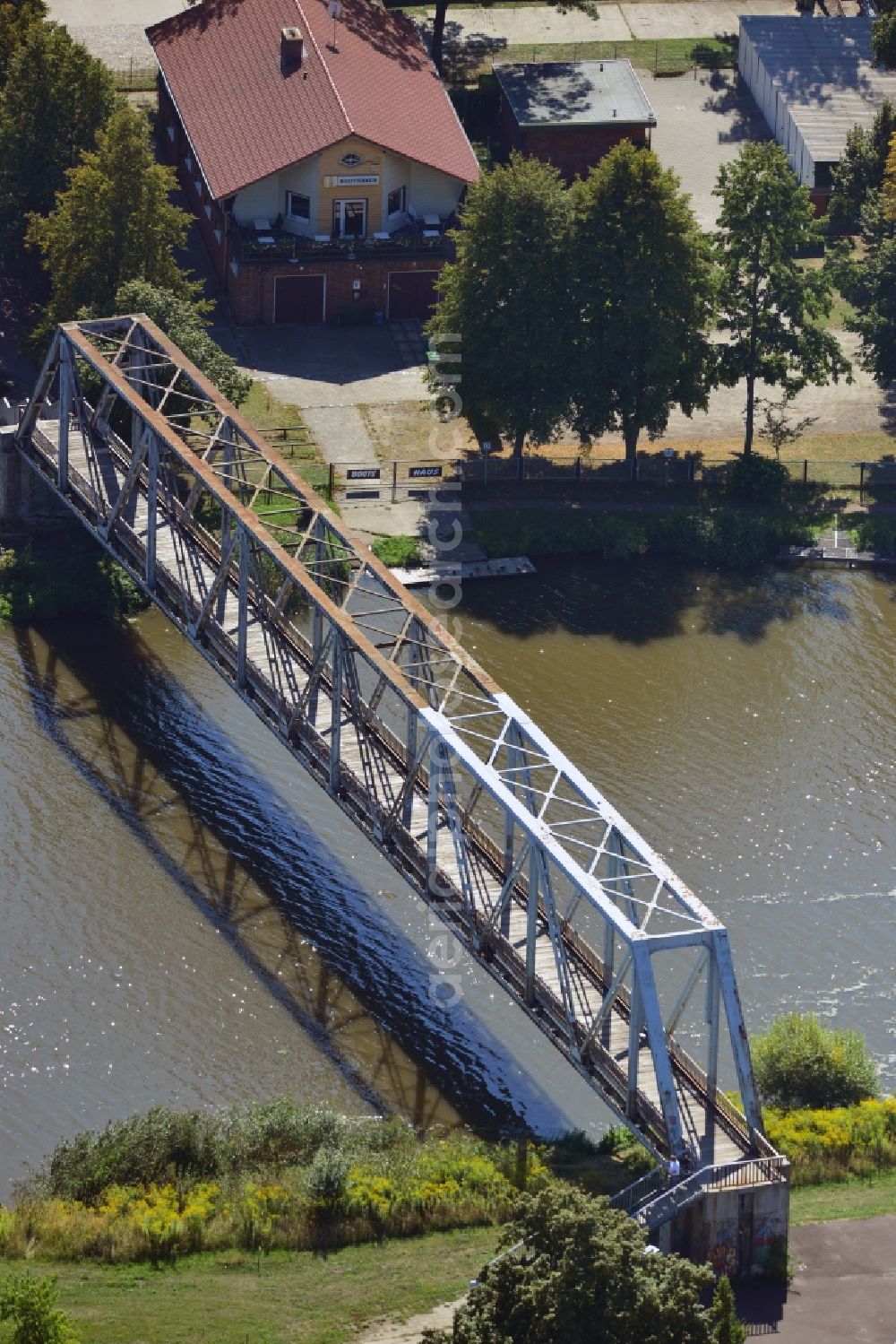 Genthin from above - Pedestrian bridge over the Elbe-Havel-Canel in the state Saxony-Anhalt