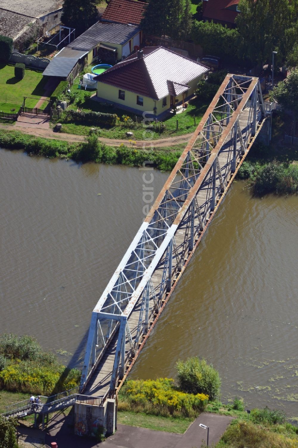 Genthin from the bird's eye view: Pedestrian bridge over the Elbe-Havel-Canel in the state Saxony-Anhalt