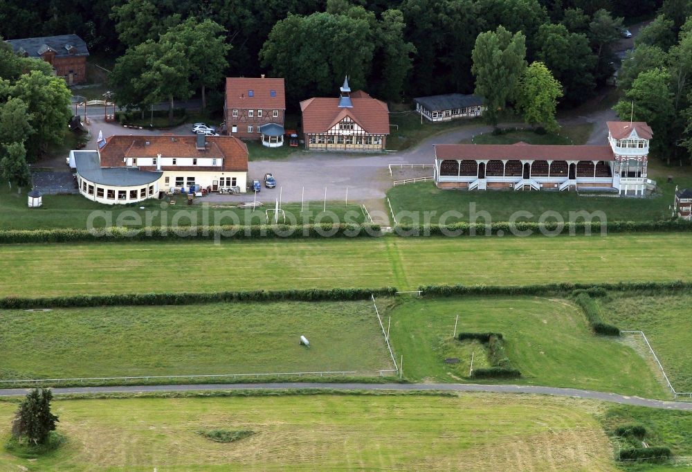Aerial photograph Gotha-Boxberg - In the district of Gotha Boxberg in Thuringia is a racecourse. The former ducal equestrian facility is equipped with magnificent stands in Victorian style. On the turf of the Grand Prix of Thuringia was repeatedly aligned. Today the area is also used for various events