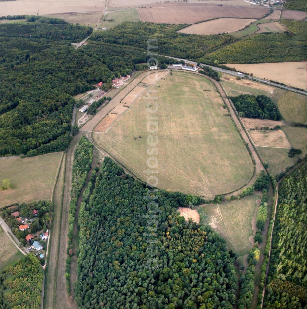 Aerial photograph Gotha - In the district of Gotha Boxberg in Thuringia is a racecourse. The former ducal equestrian facility is equipped with magnificent stands in Victorian style. On the turf of the Grand Prix of Thuringia was repeatedly aligned. Today the area is also used for various events