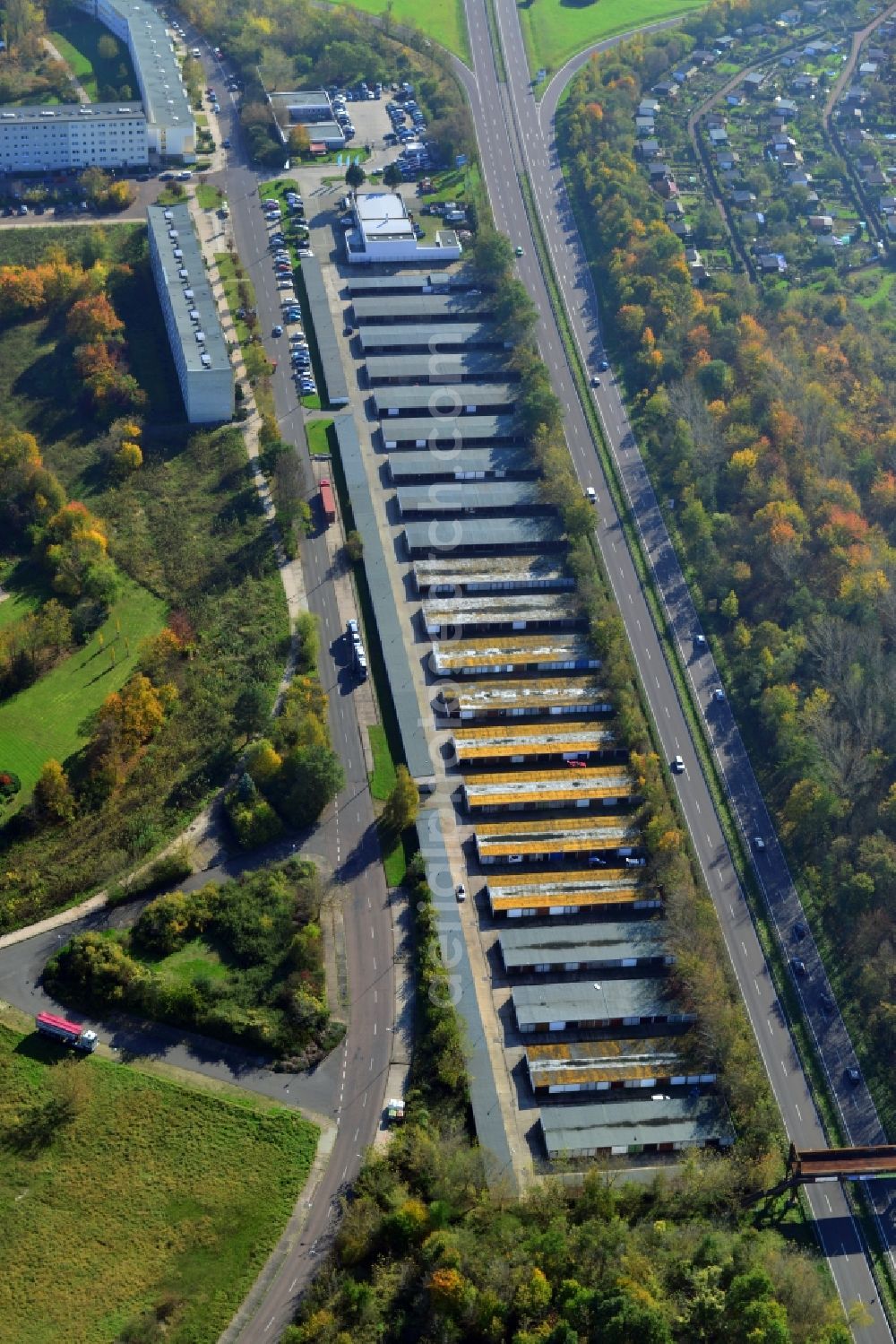 Halle (Saale) from above - View of a garage complex in Halle ( Saale ) in the state Saxony-Anhalt