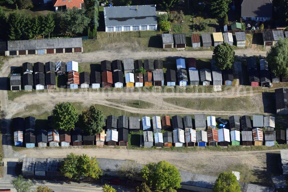 Aerial photograph Strausberg - Garage settlement in the DDR-style on Park Street in Strausberg in Brandenburg