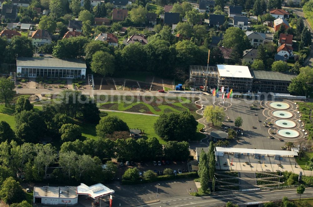 Erfurt from the bird's eye view: View of the exhibition hall 1 and 2 and the adjoining beds located on the grounds of the ega garden and amusement park near Erfurt in Thuringia