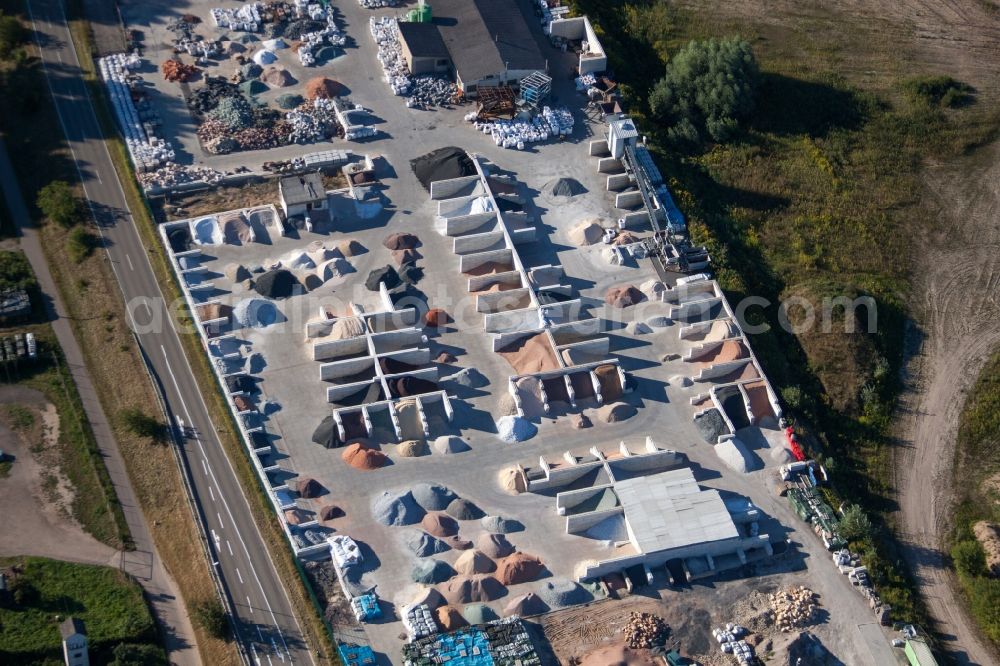 Graben-Neudorf from the bird's eye view: Gartenkies, Badische Terrazzo Handels- gesellschaft mbH in the district Neudorf in Graben-Neudorf in the state Baden-Wuerttemberg, Germany