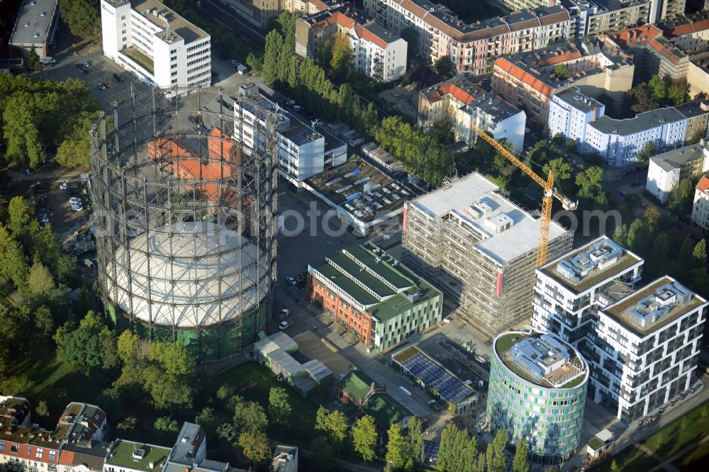 Berlin from the bird's eye view: Building the indoor arena Gasometer Schoeneberg on EUREF-Campus in Berlin in Germany