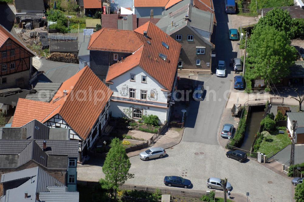 Friedrichroda from the bird's eye view: Blick auf die Gaststätte und den Gasthof Brauhaus am Fuße des Finsterberger Weg an der Bachstrasse 14 in 99894 Friedrichroda. View of the restaurant Brauhaus in Friedrichroda.