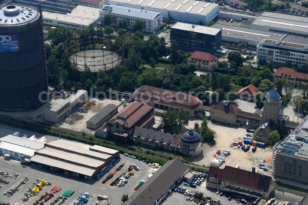 Augsburg from above - Gasometer high storage tank in the district Oberhausen in Augsburg in the state Bavaria