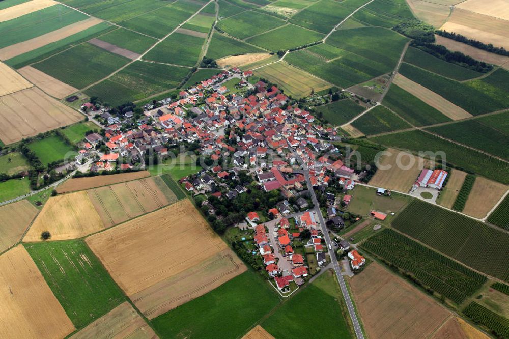 Gau-Heppenheim from above - Blick auf die Ortsgemeinde Gau-Heppenheim im Landkreis Alzey-Worms in Rheinland-Pfalz. Sie gehört der Verbandsgemeinde Alzey-Land an. View to the congregation Gau-Heppenheim in the administrative district Alzey-Worms of Rhineland-Palatinate.