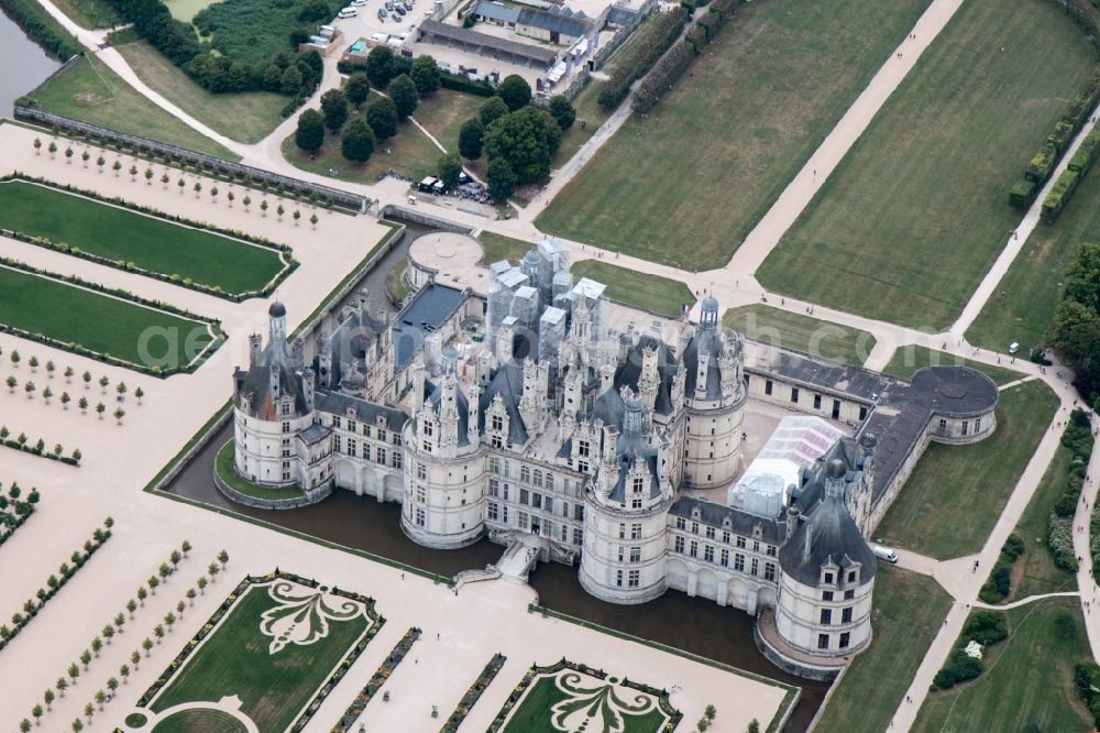 Chambord From Above Channels And Building Complex In The Park Of The Castle Schloss Chambord In