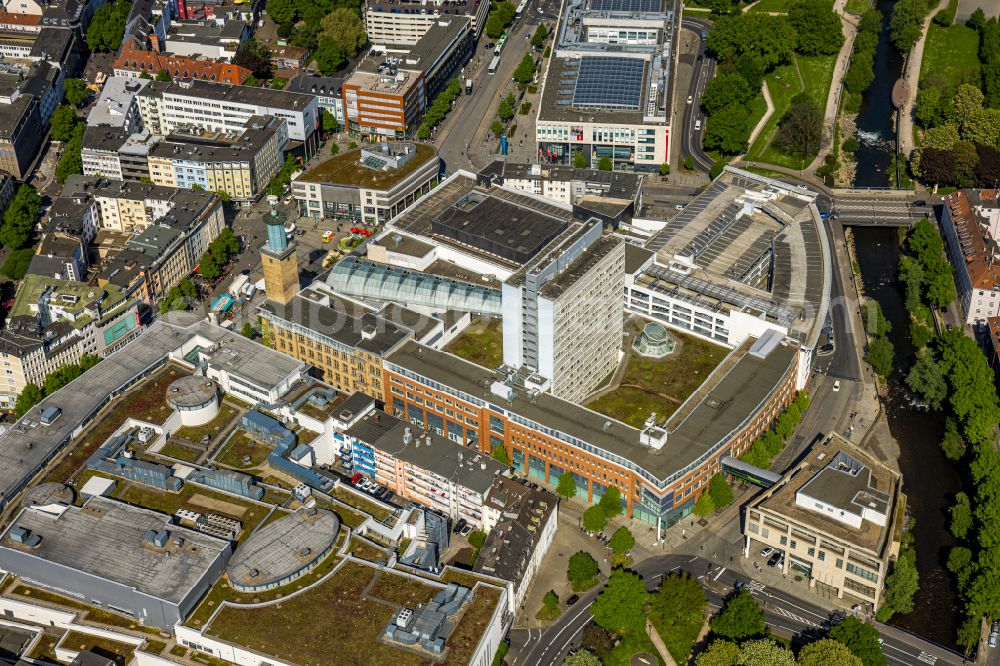 Hagen from the bird's eye view: Shopping mall Rathaus Galerie and Volme Galerie in the city center of Hagen in the state of North Rhine-Westphalia