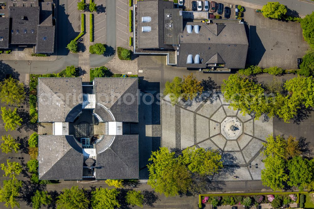 Olsberg from above - town Hall building of the city administration on Bigger Platz in Olsberg at Sauerland in the state North Rhine-Westphalia, Germany