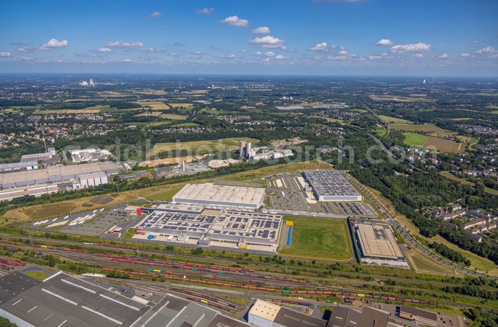 Dortmund from above - Building complex and distribution center on the site REWE on street Walzwerkstrasse in Dortmund at Ruhrgebiet in the state North Rhine-Westphalia, Germany