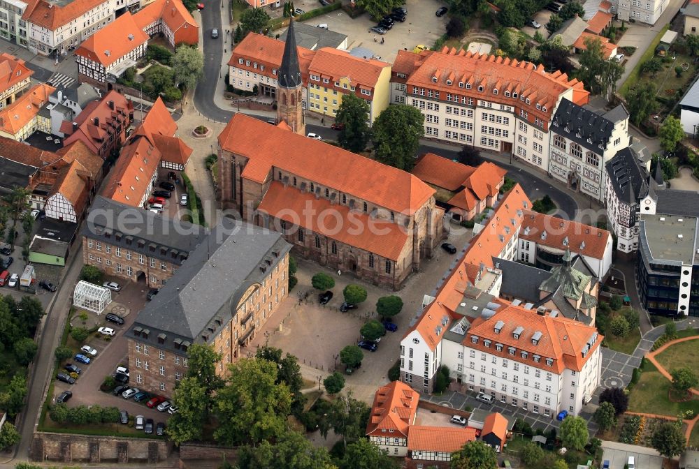 Aerial photograph Heilbad Heiligenstadt - District Office Eichsfeld, the mountain monastery Heiligenstadt and the Catholic grammar school at the place Friedensplatz in Heilbad Heiligenstadt in Thuringia