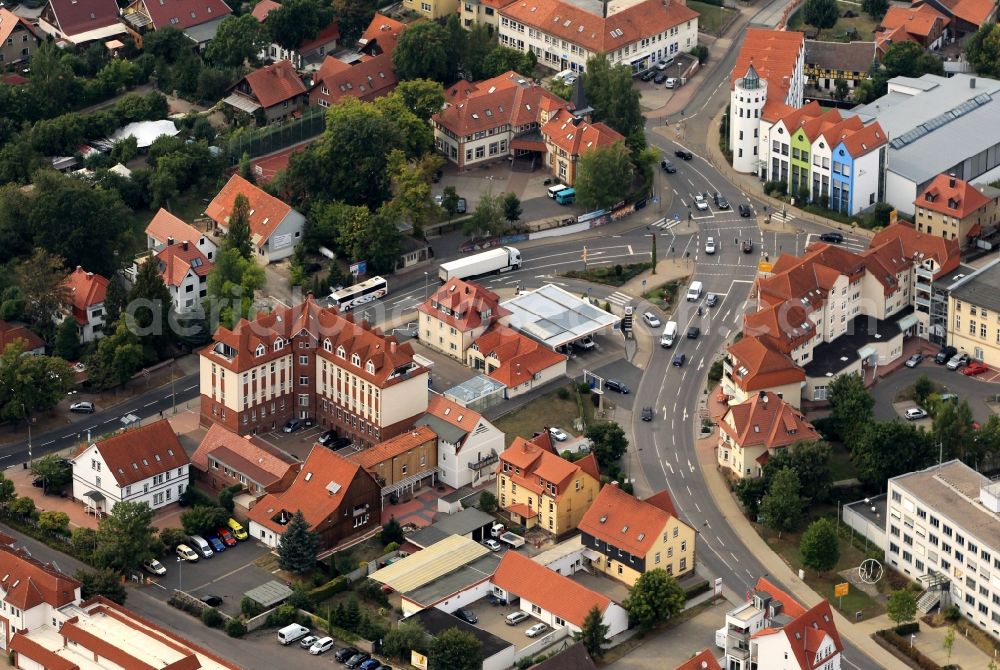 Heilbad Heiligenstadt from above - Area aorund the crossroads of the street Petristrasse withe the road Liesebuehl in Heilbad Heiligenstadt in Thuringia