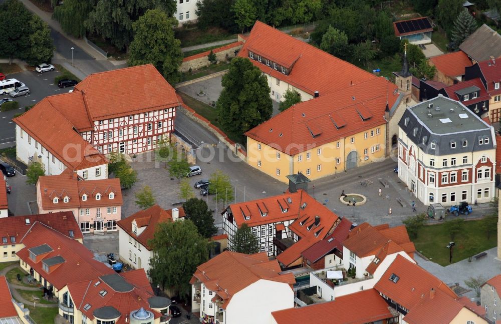 Aerial photograph Worbis - Area around the place Rossmarkt with the townhall, the local museum, the church St. Peter und Paul and the town liberay in Worbis in Thuringia