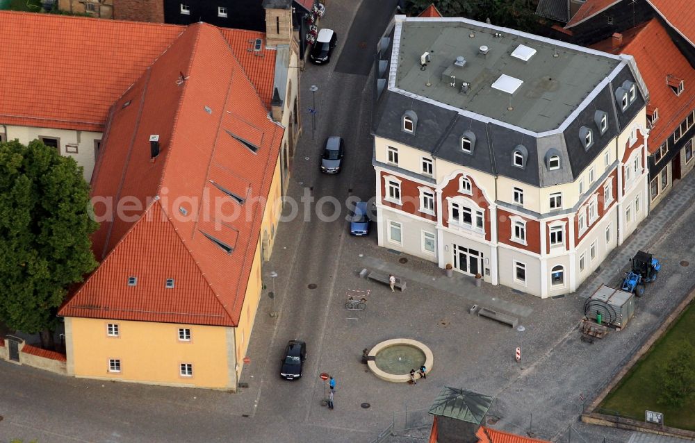 Worbis from above - Area around the place Rossmarkt with the townhall, the local museum, the church St. Peter und Paul and the town liberay in Worbis in Thuringia