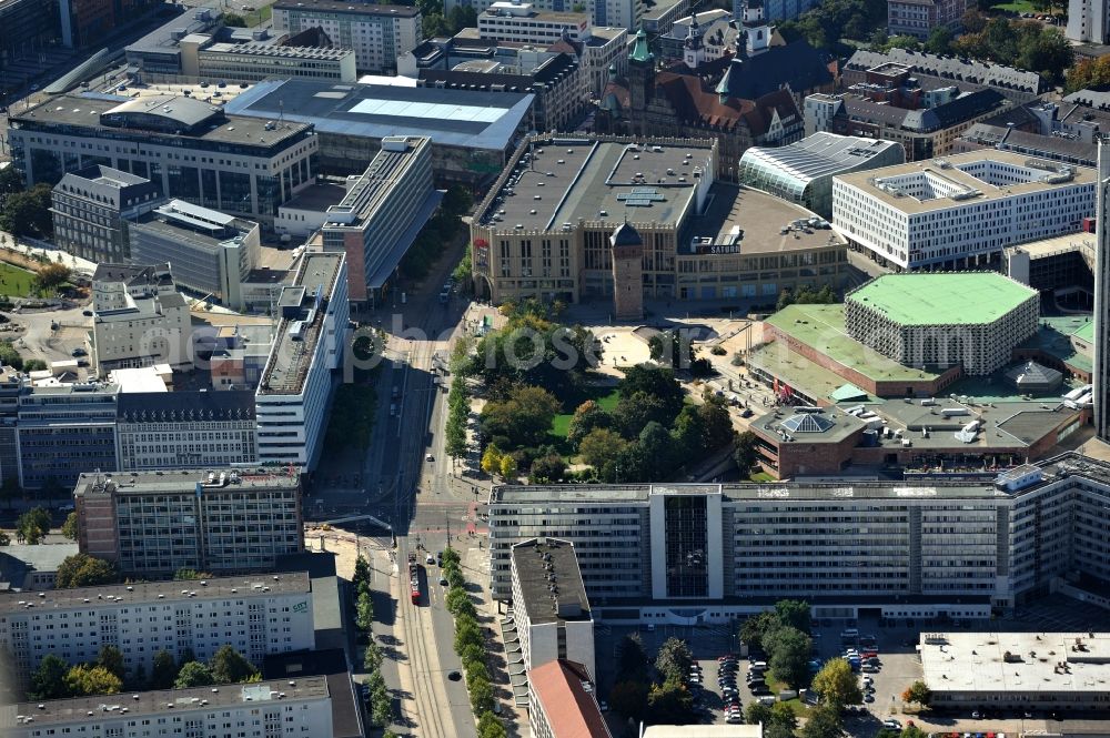 Aerial photograph Chemnitz - Area around the Strasse der Nationen with views to the shopping center Galerie Roter Turm in Chemnitz in Saxony