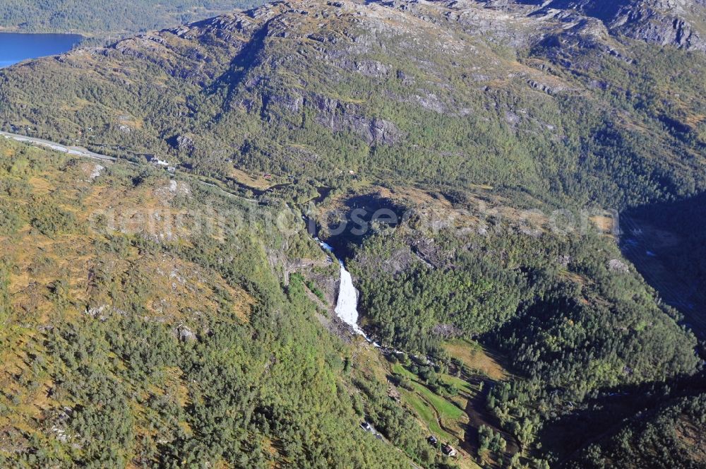 Aerial photograph Tysse - View of Mountains of the fjord landscape in Tysse in Hordaland in Norway