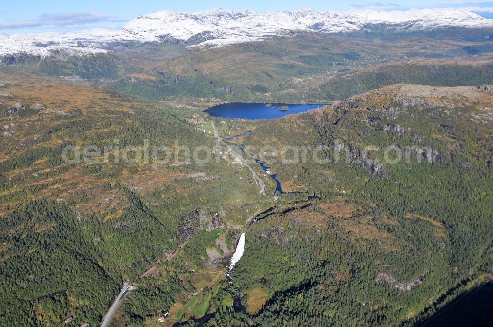 Tysse from the bird's eye view: View of Mountains of the fjord landscape in Tysse in Hordaland in Norway