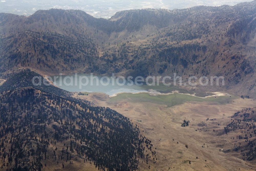 Aerial photograph Göynük - Mountains in western Taurus Mountains, Mugla Province in Turkey. The lake Girdev Gölü was once used as water storage