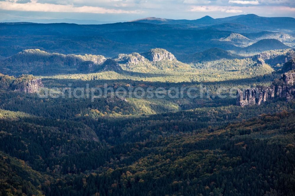 Porschdorf from above - Mountain landscape of Saxon Switzerland with Porschdorf in the state of Saxony