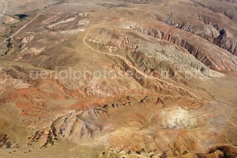 Aerial image Serflikochisar - View of a mountain landscape in the central Anatolian highlands near Serflikochisar in the province / Il Ankara in Turkey / Türkiye