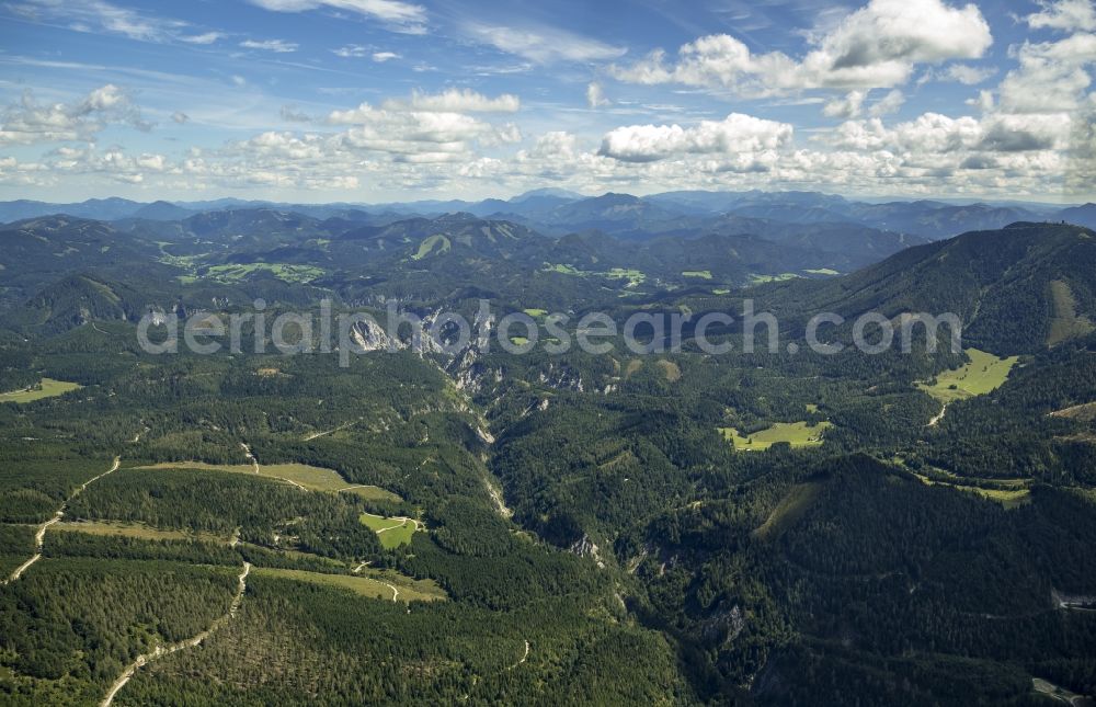 Aerial image Lackenhof - Mountain range - Mountain Oetscher at Lackenhof in Lower Austria in Austria