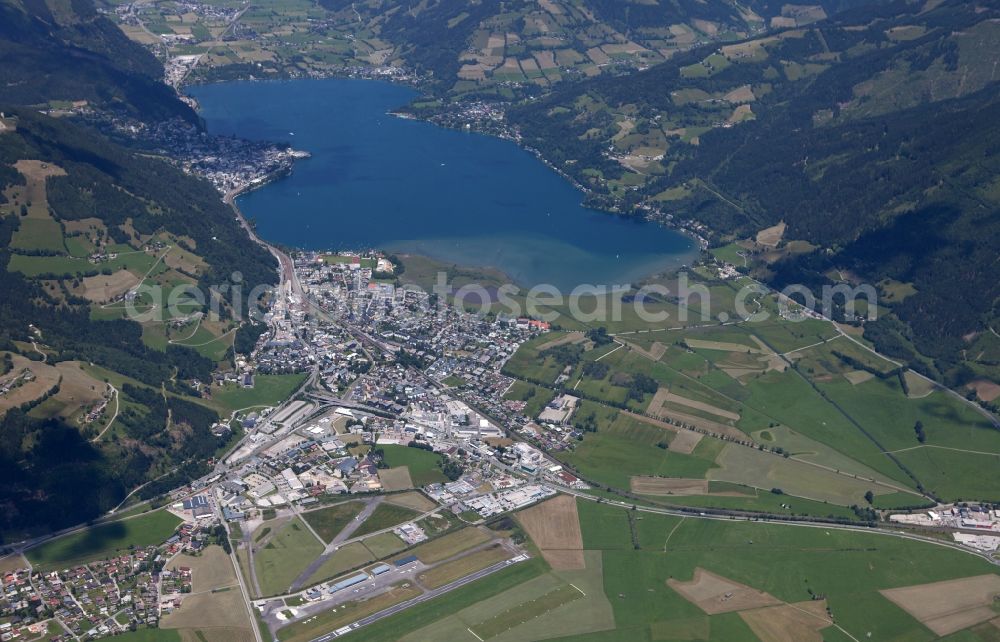 Aerial image Zell am See - Mountain pass in the Alps landscape in Zell am See in Austria