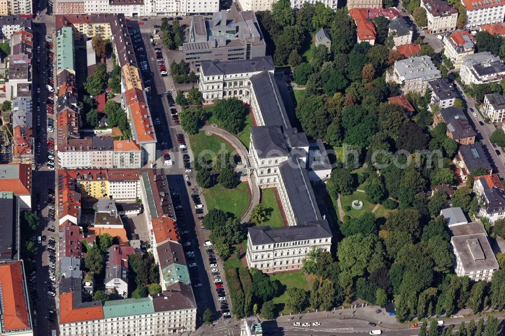 München from above - Building complex of the university Kunstakademie in Munich in the state Bavaria