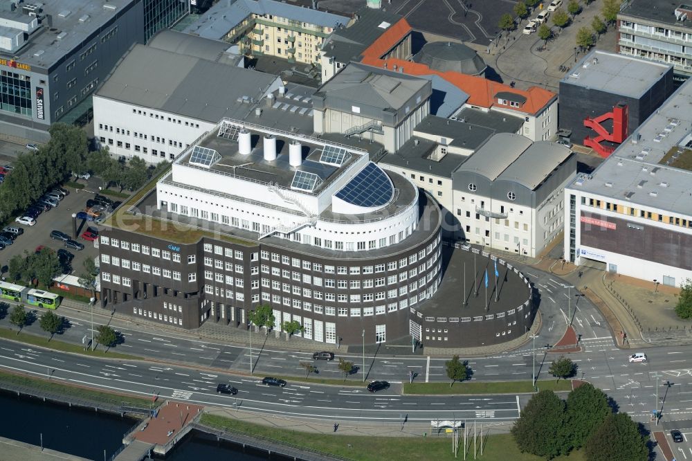 Bremerhaven from the bird's eye view: Building of the Alfred-Wegener-Institute on Alter Hafen in Bremerhaven in the state of Bremen. The Institute is home of the Helmholtz Center for Polar and Sea Research and is located on the southend of the harbour