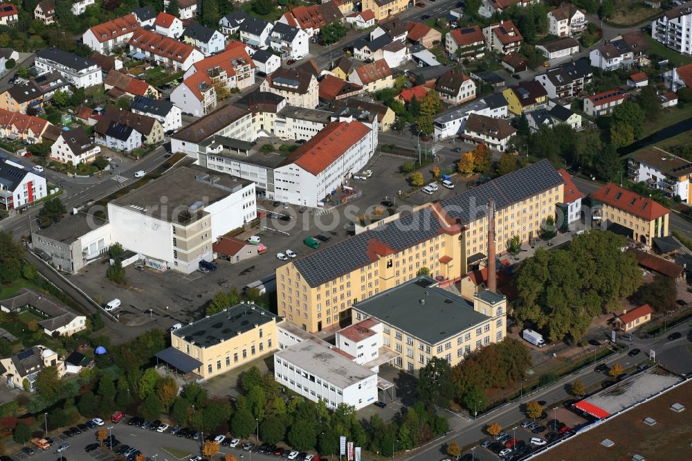 Lörrach from above - Refurbished buildings of the old spinning mill in Loerrach in the state Baden-Wuerttemberg