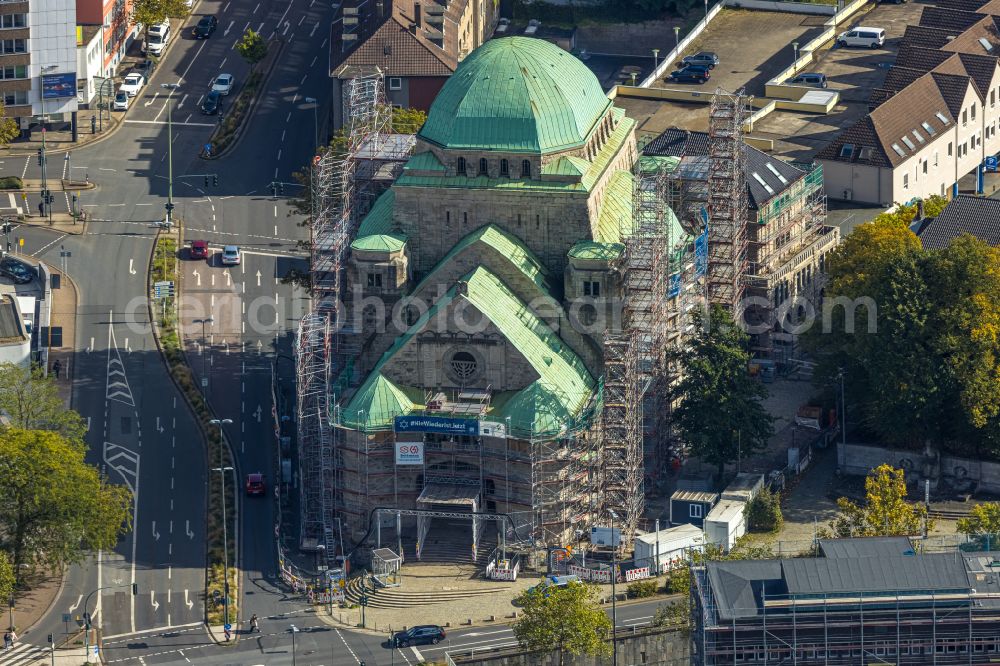 Essen from above - Building the Old Synagogue of the Jewish community at the Steeler street in Essen in North Rhine-Westphalia