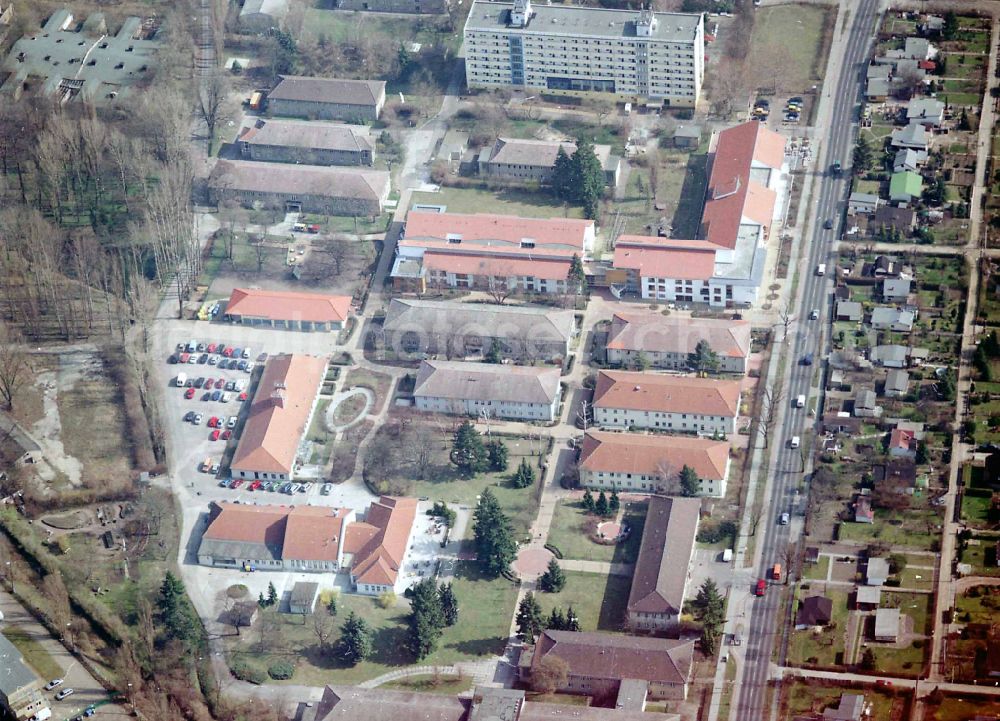 Berlin from above - Building the retirement home Die Albert Schweitzer Stiftung - Wohnen & Betreuen on street Bahnhofstrasse in the district Blankenburg in Berlin, Germany