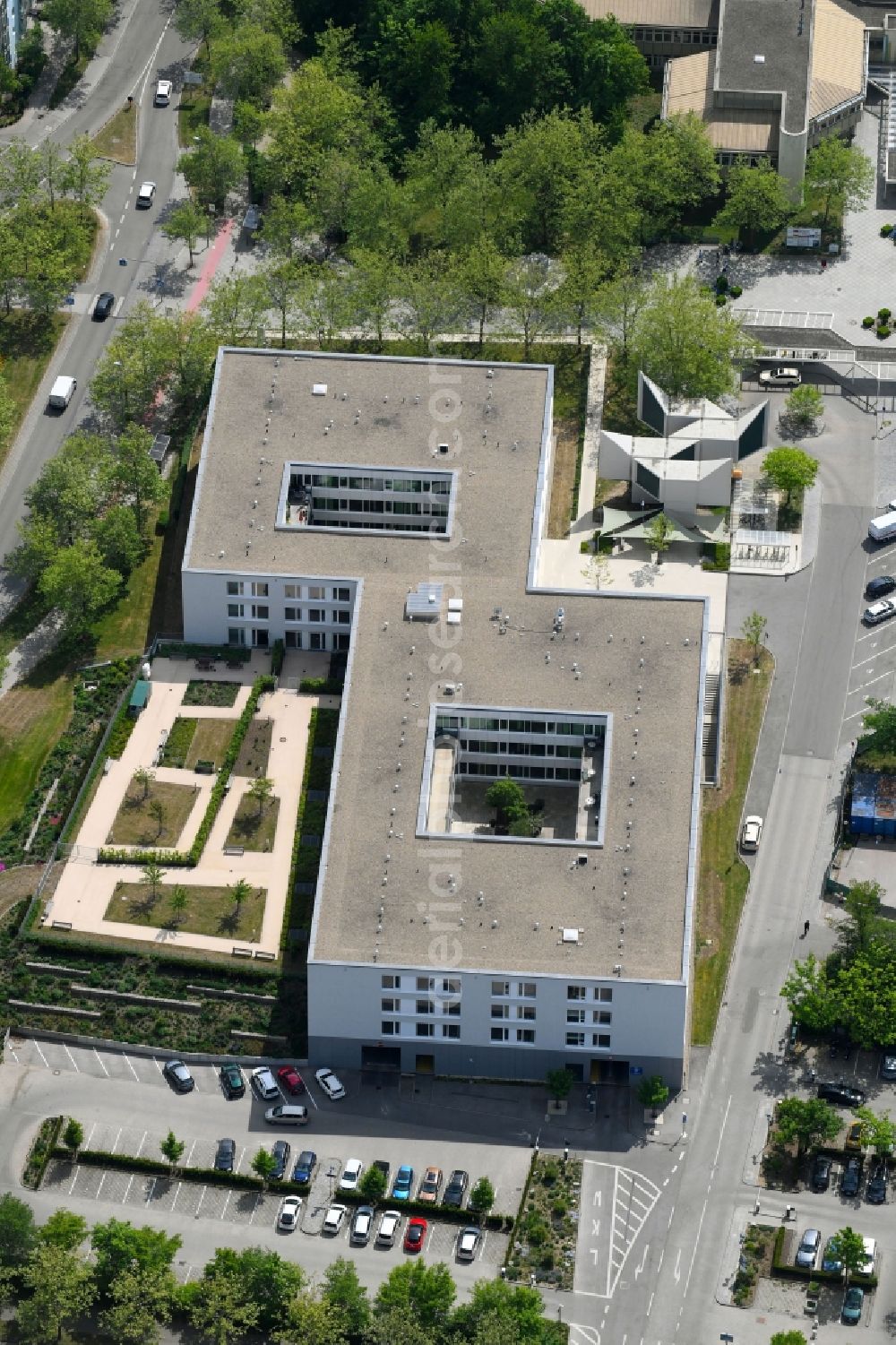 Aerial image Ingolstadt - Building of the nursing home - Senior citizens residence on the grounds of the Klinikum Ingolstadt in Ingolstadt in the federal state of Bavaria, Germany