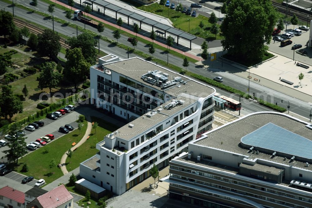 Brandenburg an der Havel from above - Building the retirement home Re-Generationenhaus Bahnhofspassage in Brandenburg an der Havel in the state Brandenburg