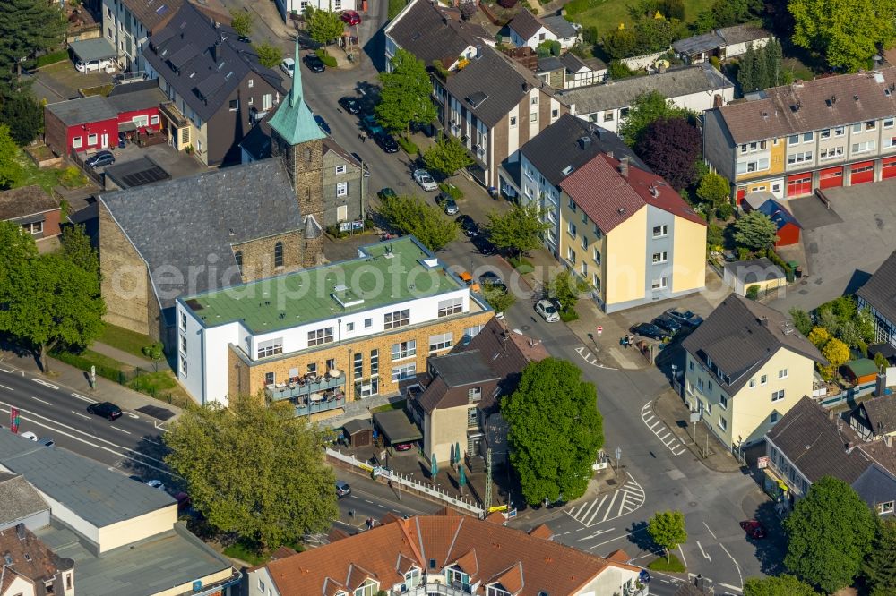 Herbede from above - Building of the retirement home - senior residence and the church on the Meesmannstrasse in Herbede in the state of North Rhine-Westphalia, Germany