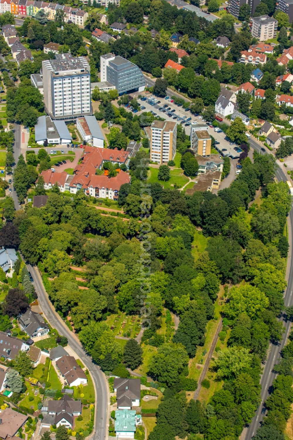 Hattingen from the bird's eye view: Building the retirement home Martin-Luther-Haus Altenpflegeheim in Hattingen in the state North Rhine-Westphalia