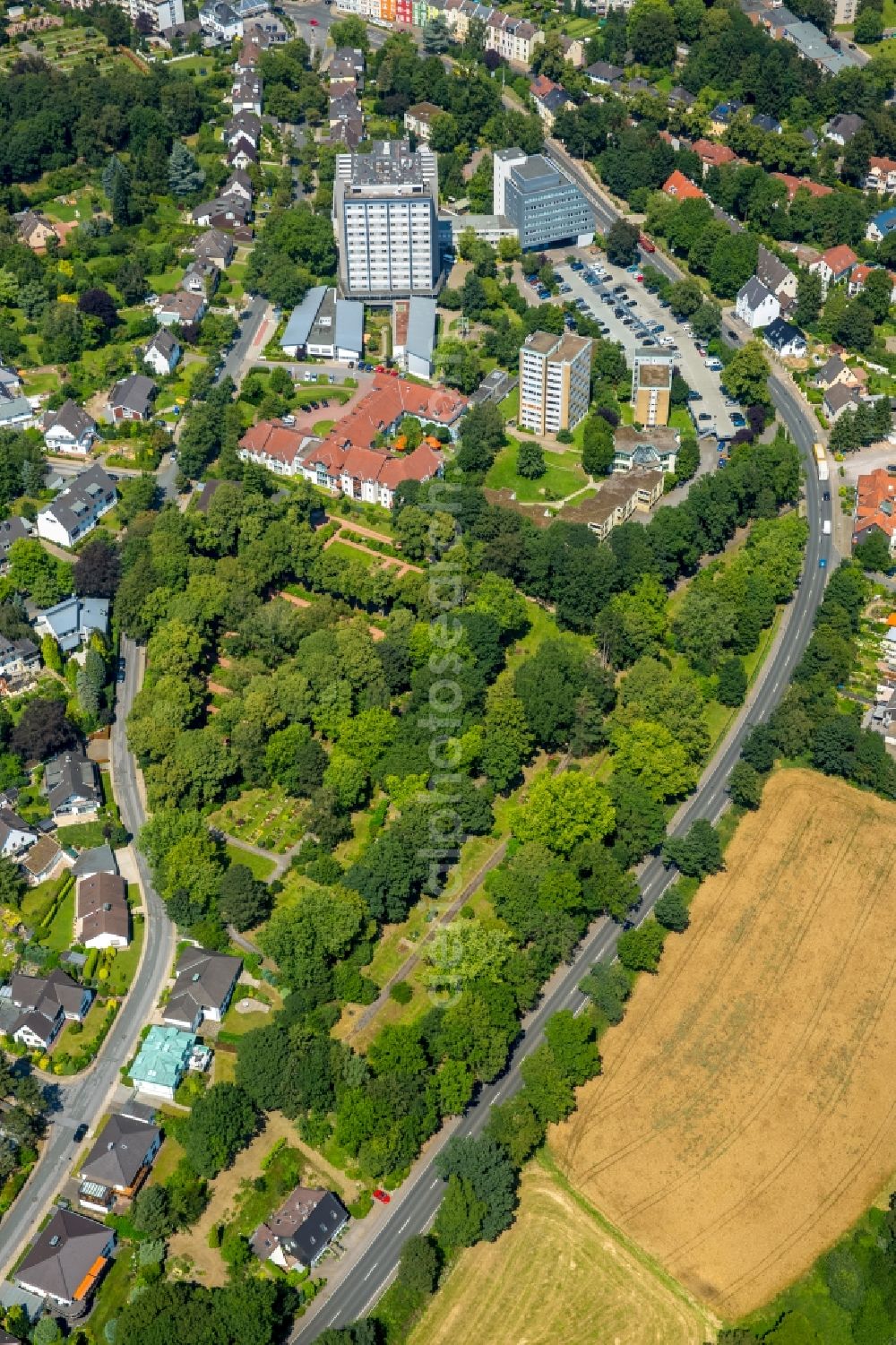 Hattingen from above - Building the retirement home Martin-Luther-Haus Altenpflegeheim in Hattingen in the state North Rhine-Westphalia