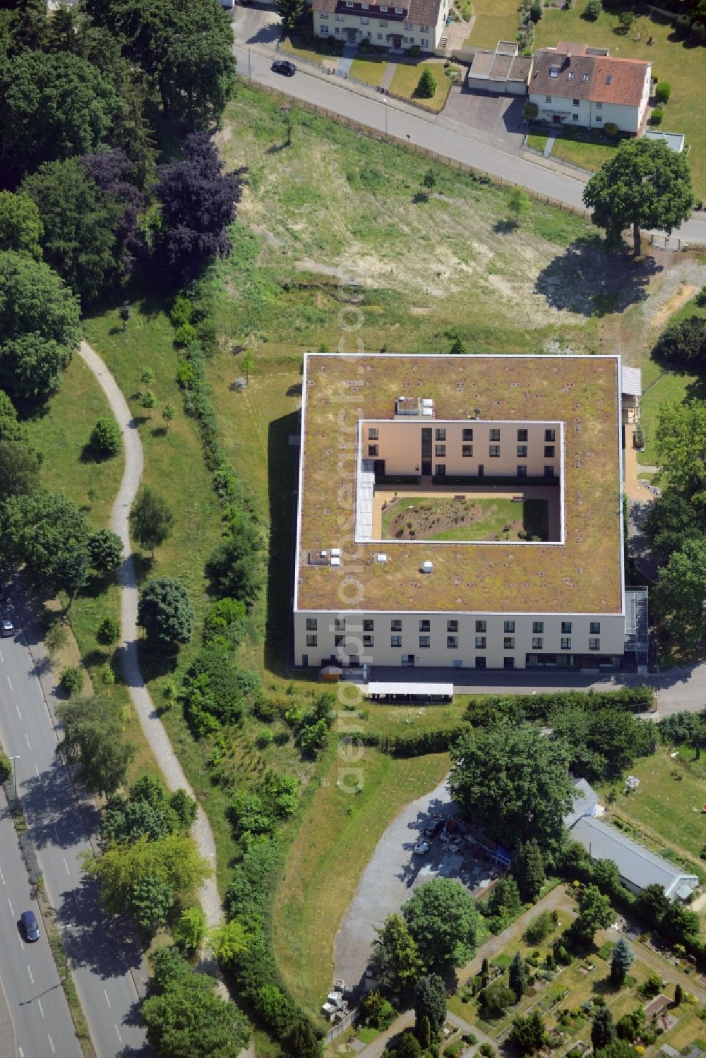 Bad Salzuflen from above - Building the retirement home MediCare Seniorenresidenz Hoffmannspark in Bad Salzuflen in the state North Rhine-Westphalia