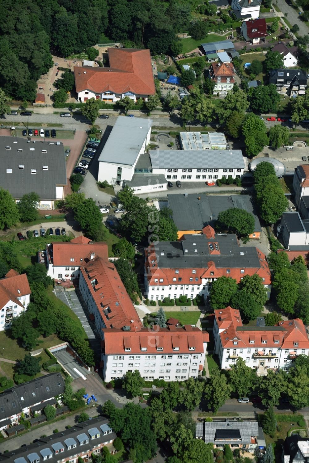 Neuenhagen from above - Building the retirement home PHN Seniorenresidenz GmbH on Langenbeckstrasse in Neuenhagen in the state Brandenburg