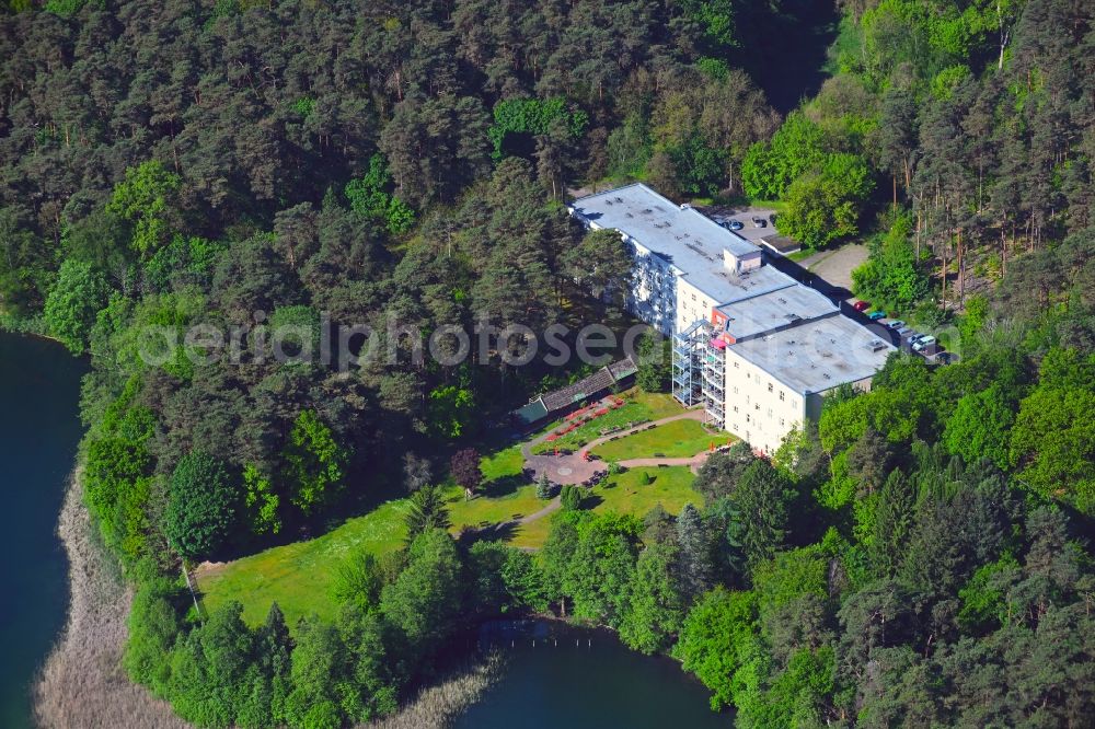 Biesenthal from above - Building the retirement home of Pro Seniore Residenz Am Wukensee on Uhlandstrasse in Biesenthal in the state Brandenburg, Germany