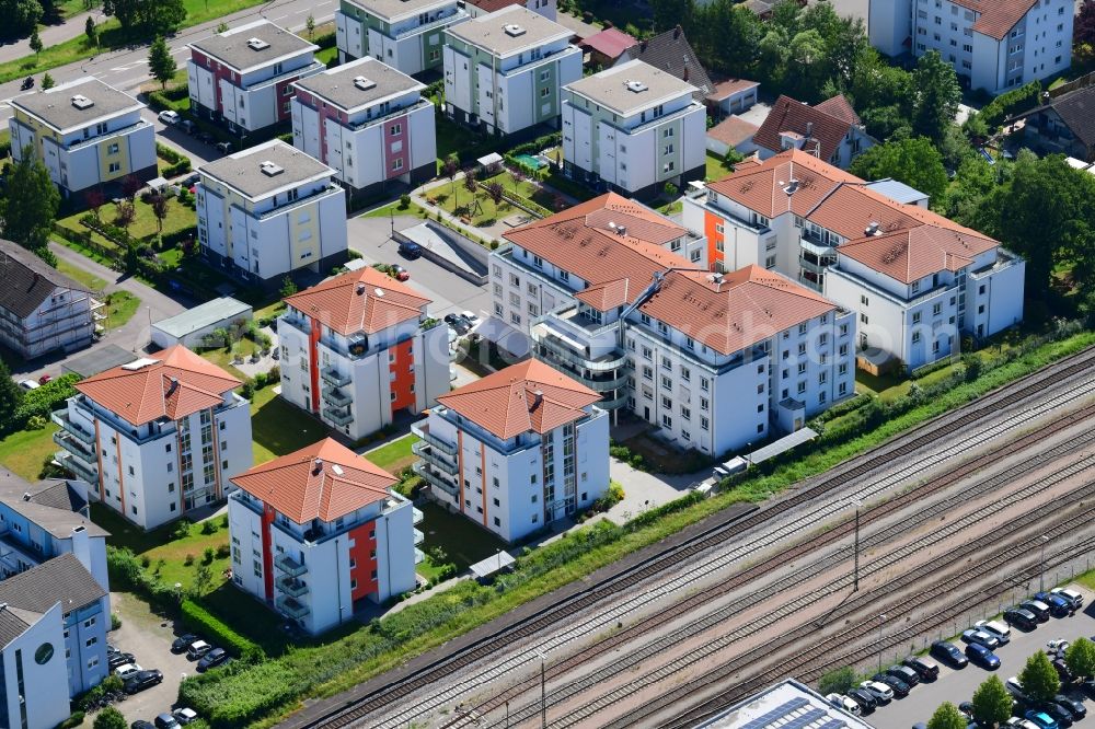 Rheinfelden (Baden) from the bird's eye view: Buildings of the retirement home Senterra Pflegezentrum Rheingarten of Alloheim Groupe in Rheinfelden (Baden) in the state Baden-Wurttemberg, Germany