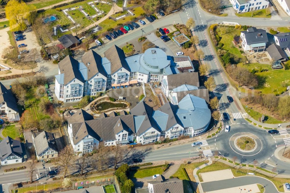 Eslohe (Sauerland) from above - Building the retirement home Stoermanns Hof on Eberhard-Koenig-Strasse in Eslohe (Sauerland) in the state North Rhine-Westphalia, Germany