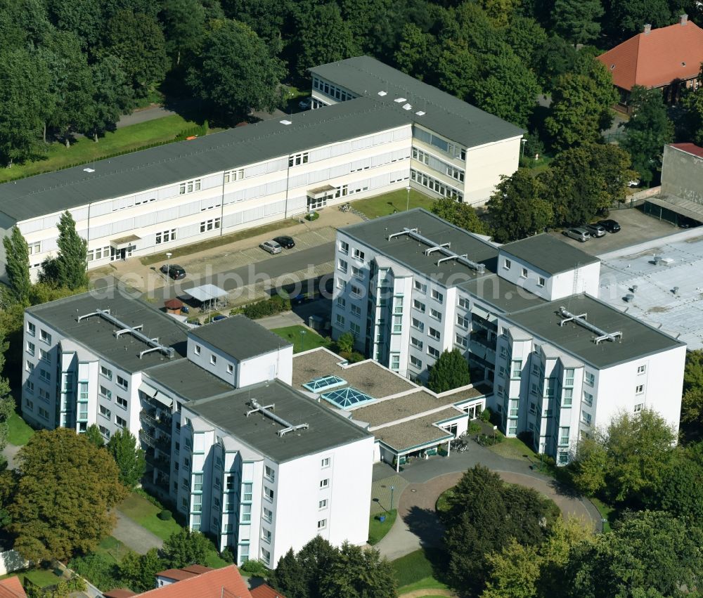 Aerial image Rathenow - Building of the retirement home Wohn- und Pflegezentrum Havelland GmbH in Rathenow in the state Brandenburg