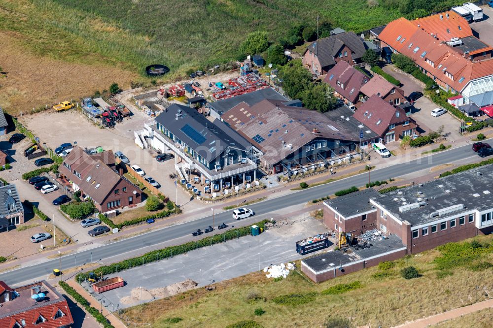 List from above - Building of the oyster restaurant Dithmeyer in List on the island of Sylt in the state Schleswig-Holstein, Germany