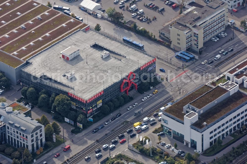 München from above - Building of the construction market Bauhaus in Munich in the state Bavaria, Germany