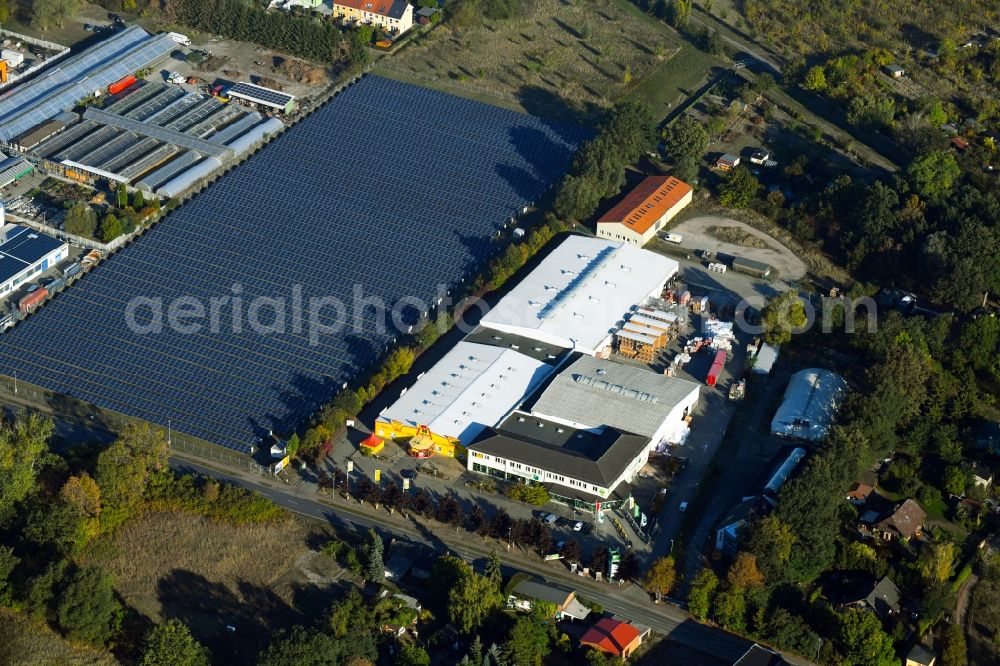 Aerial image Wittenberge - Building of the construction market Baufachzentrum on Wahrenberger Strasse in Wittenberge in the state Brandenburg, Germany