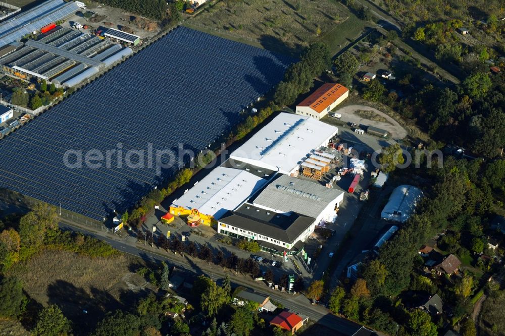 Aerial photograph Wittenberge - Building of the construction market Baufachzentrum on Wahrenberger Strasse in Wittenberge in the state Brandenburg, Germany