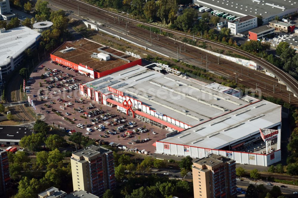 Berlin from above - Building of the construction market Bauhaus Berlin-Spandau on street An den Freiheitswiesen in the district Spandau in Berlin, Germany